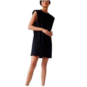Aritzia Babaton Black Cotton Shoulder Pad Sleeveless Dress Size Large B29